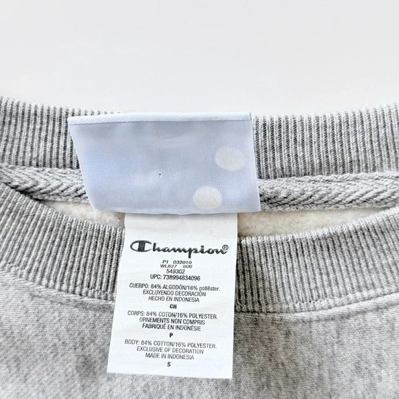 Champion Reverse Weave Cropped Sweatshirt Gray Logo Pullover Small - Picture 5 of 14